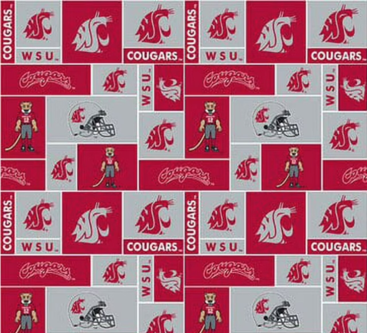 Licensed NCAA Washington State University Block Fleece WAST-012 Fabric by the Yard